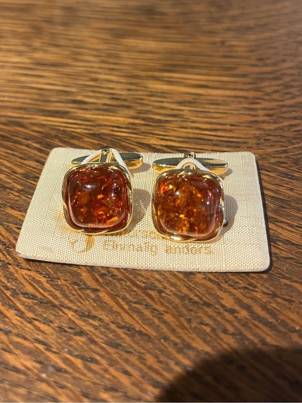 NOS Vintage Baltic Amber Gold Tone Cuff Links